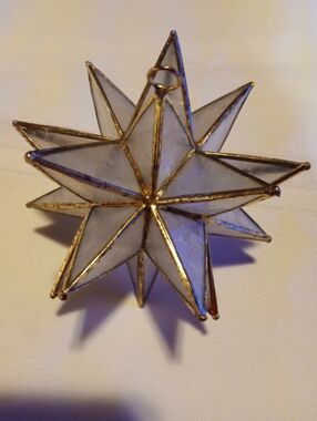 Moravian Holiday Star Glass Ornament in White and Gold